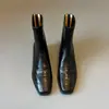 Botines elegantes de punta cuadrada 2026 para mujer con cremallera trasera, botines tobilleros nuevos de corte bajo con tacón grueso, otoño elásticos versátiles de moda media