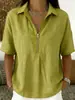 2026 Verano Nuevo Estilo Amazon Wish Comercio Exterior Transfronterizo Camisa para Mujer Moda Color Puro Cremallera Manga Corta Camiseta para Mujer
