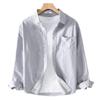 Camisa de Lino Fina Transpirable de Color Sólido Simple para Hombre, Versátil, Casual, Elegante, Manga Larga, Verano, Estilo Japonés