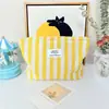 Bolso de Mano Minimalista Rayado para Maquillaje, Bolsa de Almacenamiento Simple de Lona de Gran Capacidad, Organizador Portátil de Artículos de Tocador