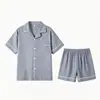 Pijama de gasa de algodón puro Yunduo para hombre, de manga corta para verano, color liso simple, conjunto de dos piezas de ropa de casa de alta gama (Xin)