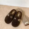 Pantuflas de Algodón para Mujer Otoño/Invierno 2026, para Exteriores, Hebilla de Cuero, sin Cordones, Estilo Nuevo, Pantuflas Peludas para Mujer, Moda Casual para Usar Afuera