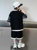 Conjunto Esportivo Infantil 2025 Verão Novo Estilo Crianças Estilo Coreano Manga Curta Tamanhos Médio e Grande Crianças Tendência Shorts Conjunto de Duas Peças