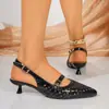 Nuevas Sandalias de Tacón Medio con Correa Única, Punta Fina y Diseño Hueco de Comercio Exterior para Mujer, Transpirables, Adelgazantes, Punta Fina, Zapatos de Moda Transfronterizos con Espalda Descubierta