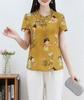 Novo Estilo Chinês Mãe Verão Camisetas de Manga Curta Tops 2025 Novo Estilo Nacional Camisas Estampadas para Mulheres de Meia-Idade e Idosas