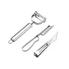 Cuchillo de pelar de acero inoxidable Juego de tres piezas Pelador multifuncional para el hogar Raspador de patatas Rallador de melón y frutas Cuchillo de frutas