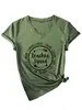 Talla Grande 100 kg Estilo High Street Americano Estampado de Letras Holgada Adelgazante Manga Corta Camiseta para Mujer Verano Cuello en V Top