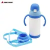 Termo de acero inoxidable con doble asa e impresión por sublimación, botella de agua portátil con correa para niños, transferencia de calor con tapa de botón y popote, aislamiento