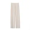 Pantalones de Pierna Ancha Adelgazantes de Cintura Alta para Mujer Otoño Invierno Sueltos de Longitud al Suelo Casuales Pantalones de Punto de Lana Blancos de Pierna Recta