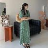 Falda Larga Floral Francesa Retro Elegante Talla Grande Chica Gorda Look Adelgazante Chic Vestido Verde Manga Abullonada Verano