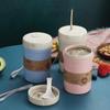 Copo de café da manhã com tampa portátil portátil copo micro-ondas forno aquecimento de leite copo de água isolado de camada dupla copo de sopa de palha de trigo