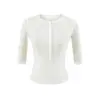 Camiseta Casual Deportiva Retro Americana de Manga Media para Mujer, Top de Manga Media Elástico de Alta Elasticidad Ajustado, Camisa Base Lisa con Cuello Henley Ins