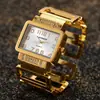 Reloj de Moda para Mujer CANSNOW Lujoso Reloj Dorado y Plateado Exquisito Brazalete de Personalidad Reloj de Esfera Rectangular para Mujer