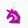 Llavero de cabeza de unicornio con lentejuelas de doble cara de gran venta europea y americana, pieza abatible, cabeza de caballo, colgante para bolso, accesorios para coche, llavero