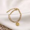 Pulsera con Colgante Redondo de Doble Capa de Acero Inoxidable Transfronteriza Europea y Americana, Diseño Personalizado en Oro de 18 Quilates, Se Puede Grabar, Acero de Titanio No se Desvanece