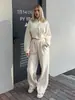Amazon Europeo y Americano Traje Casual para Mujer Color Sólido Manga Larga Cremallera con Capucha Sudadera Pantalones Deportivos con Cordones Conjunto de Dos Piezas para Mujer