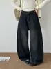 Juzhi Outono Novidades Estilo de Rua Coreano Jeans de Cintura Alta Reta de Perna Larga para Mulheres 65091