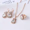 Conjunto de Colar Brincos Anel Personalizado Gota d'Água Strass Europeu Americano Brilhante Noiva Venda Direta de Fábrica de Joias Transfronteiriça