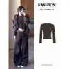 Conjunto de jaqueta com capuz feminino, novo estilo outono 2026, conjunto casual de duas peças marrom para mulheres petites, roupa de outono estilo coreano