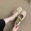 Zapatos de Salón Individuales Retro Rojos Estilo Francés Boca Ancha Baja Nueva Colección Primavera y Otoño 2025 de Terciopelo Suave Estilo Hada Planos Mary Jane