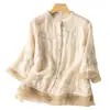 Camisa de Bordado Pesado Retro de Estilo Chino Nuevo de Verano 2025 para Mujer, Moderna y que Reduce la Edad, Tendencia Artística Top