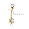 Anillo para Ombligo de Aleación de Titanio F136 de Doble Extremo con Rosca Externa Incrustaciones de Circonita Color Dorado Joyería para Perforación Corporal de Titanio G23