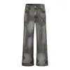 Novos jeans masculinos de alta qualidade, estilo americano, modernos, com vibe de deserto, cool e estilosos, com respingos de tinta, lavagem vintage desgastada, corte reto