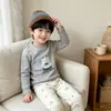 Conjunto DeRong Sem Costura Outono e Inverno para Crianças [10A Antibacteriano] Conjunto de Duas Peças Outono Top e Calça para Meninos e Meninas