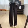 Calças casuais de perna larga, com corte reto, soltas, afinadoras e fluidas para mulheres, feitas de Tencel, acetato e lã, com cós elástico na parte de trás, adequadas para o outono