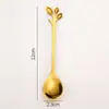 Cuchara Tenedor Hoja de Acero Inoxidable Chapado en Oro Transfronterizo con Regalo Hecho a Mano Pájaro Miel Nido de Abeja Estilo Ins Cuchara para Postre Café