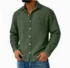 Camisa Casual de Férias Amazon de Manga Curta Estilo Europeu e Americano Novo com Gola Lapela, Cardigã Masculino Waffle de Manga Longa para Praia