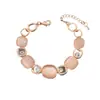 Pulseira de Pedra Olho de Gato para Mulheres, Luxo Leve Cristal Ouro Rosa Quadrado Incrustado com Diamantes, Joia Versátil e de Alto Padrão Presente