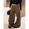 Nuevos pantalones de chándal de moda rectos holgados adelgazantes con caída en color gris café, pantalones de pierna ancha de talle alto regulares para otoño