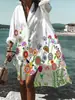 Nueva Camisa con Cuello de Manga Larga Estilo Perezoso de Moda Estampado Digital 3D Europeo y Americano Transfronterizo Atmósfera Floral Vestido