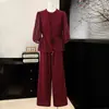 Conjunto de Duas Peças Moda Mãe Estilo Novo com Calças de Cintura Alta de Perna Larga Estilosas, Roupa Casual de Trabalho para Primavera e Verão, Roupas Femininas Simples e Elegantes