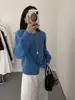 Casaco casual bordado novo para primavera e outono, suéter suave, cardigã de tricô com gola redonda, top moderno para mulheres baixinhas