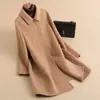 Liquidación, sin devoluciones ni cambios. Abrigo de lana de doble cara para mujer de longitud media color camello, ropa de talla grande para mujer