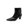 Botas de cuero de grano superior de 5 cm en bloques de color, botines individuales para mujer, nuevo estilo de invierno, punta cuadrada, cremallera trasera, tacón grueso, tacón medio, botines de moda para mujer