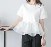 Comercio Exterior Ropa de Mujer 2026 Verano Nuevo Estilo Malla Empalmada Dobladillo Abullonado Top para Mujer Camiseta Mangas Cortas