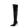 Botas longas acima do joelho, couro envernizado, bico fino, salto agulha, botas femininas da moda, botas femininas de salto alto para outono e inverno, tamanho 40-48, comércio exterior plus size