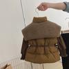 Conjunto de Otoño e Invierno para Niñas: Chaleco corto acolchado con solapa grande, Camiseta básica versátil de cuello alto, Pantalones acampanados gruesos con forro polar