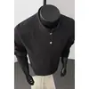 Camiseta de manga larga estilo americano con cuello Henry texturizado para hombre, capa base deportiva casual de otoño, top holgado deconstruido