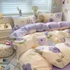 Juego de cuatro piezas de algodón cepillado engrosado clase A, sábana de cama lavada fresca, funda de edredón, funda de almohada, juego de tres piezas para dormitorio de estudiante, funda de edredón