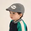 Boina Infantil Popular Transfronteiriça para Primavera e Outono com Decoração 3D de Panda Fofo, Boné Forward Xadrez para Meninos e Meninas