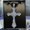 Pingente de Corrente de Lã com Cruz Clássica de Hip-Hop para Homens e Mulheres com Diamante Flash Ouro Real Colar de Zircônia Micro-incrustado de Cobre Galvanizado