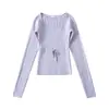 Novo Top de Tricô com Cadarço, Slim Fit, Gola Quadrada e Mangas Longas em Jacquard Vazado para Figuras Petites