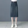 Falda vaquera para mujer, nuevo modelo otoño 2026, de tiro alto, estilizante, falda lápiz de línea A con abertura trasera, falda de longitud media