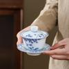 Yuerui azul e branco bambu literati elegante sancai capa Tigela doméstica kung fu jogo de chá Tea Bowl cerâmica logotipo do negócio fabricante de chá
