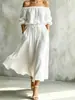 Vestido de lino cruzado de un hombro, nuevo para 2026, para mujer, con cintura ceñida, cordón y un corte midi fluido, perfecto para uso casual