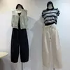 Pantalones casuales de aire ligeros con tacto de papel para mujer, con cintura elástica estrecha y diseño de cordón lateral, holgados y versátiles, pantalones cortos estilo abuela perezosa